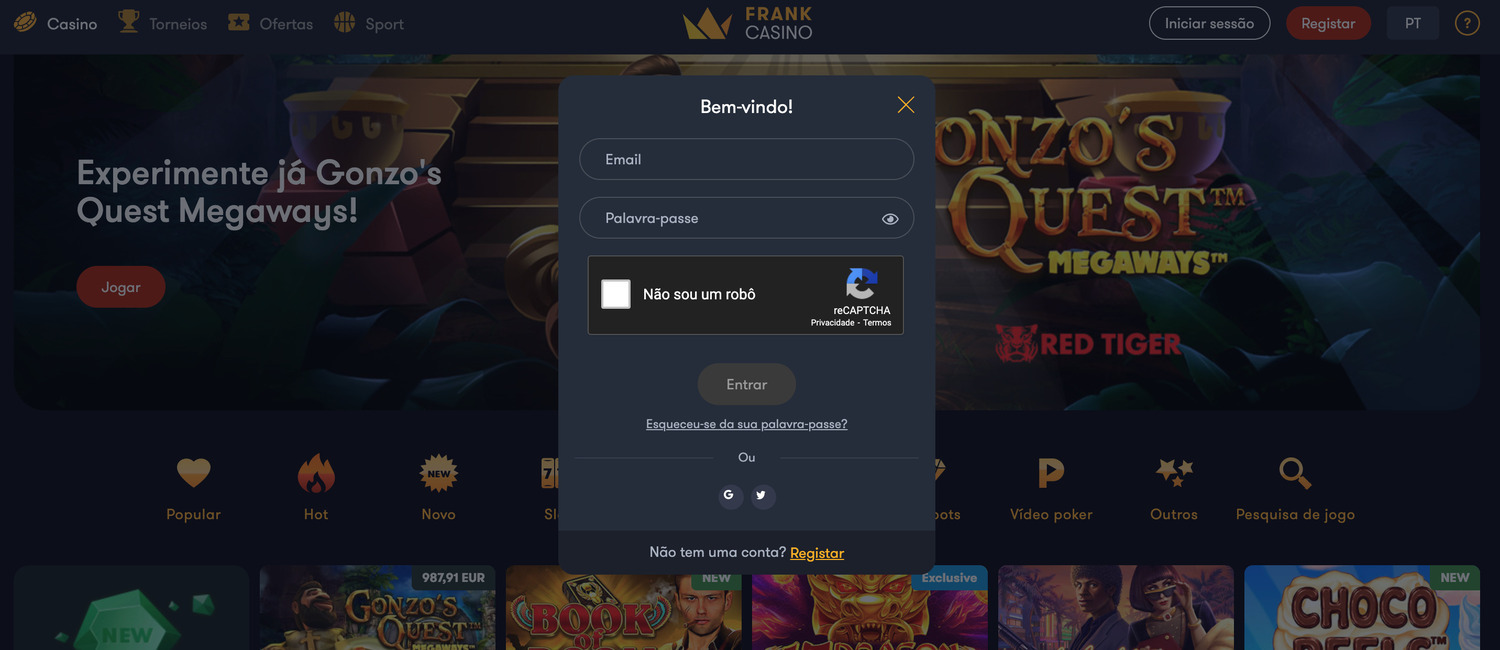 Frank Casino Iniciar sessão